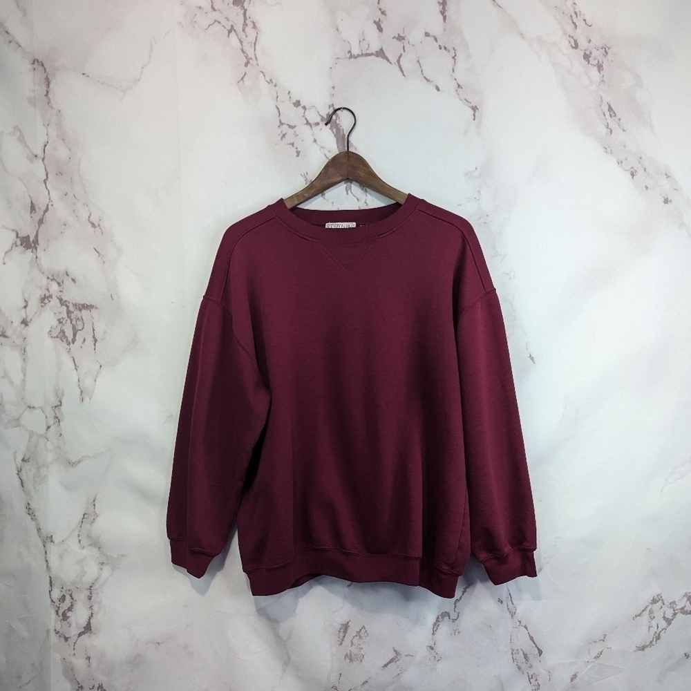 Vintage Sweatshirt Women Size Large Petite Maroon Red Cotton Crew Neck Dad 90s